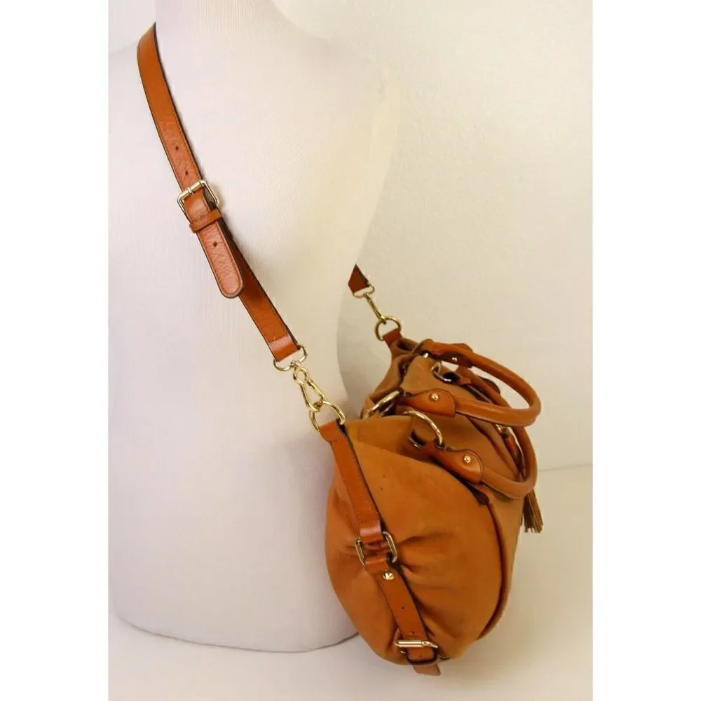 VINCE CAMUTO TAN BROWN GENUINE LEATHER TASSEL SATCHEL HOBO SHOULDER BAG HANDBAG